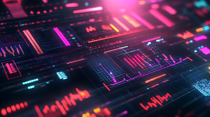 Aufkleber - Dashboard with data visualization and analytics complexity graphs analytical diagrams in technology background bright neon dark