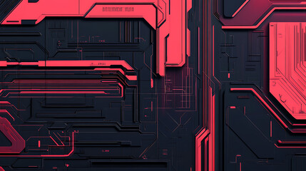 Aufkleber - Red metallic abstract black cyber geometric lines