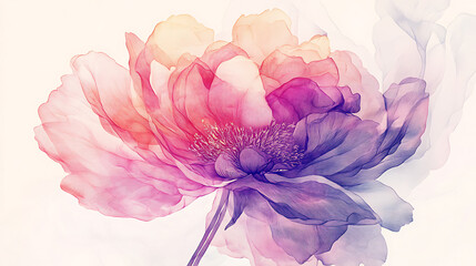 Poster - Abstract peony flower line art background, exotic nature design for cover, wall art, invitation, fabric, poster, canvas print in watercolor style