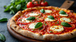 © lina - rustic pizza with fresh tomatoes creamy mozzarella and basil leaves
