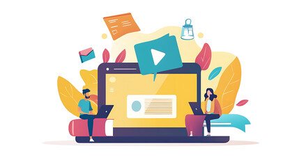 Poster - E-learning education concept, learning online with webinar, video tutorial, internet lessons