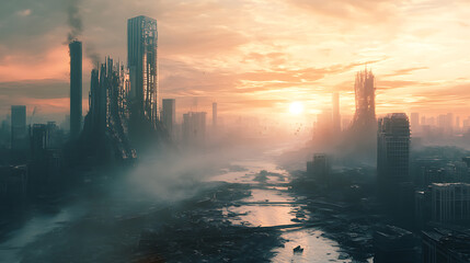Poster - Dystopian apocalyptic futuristic landscape scene