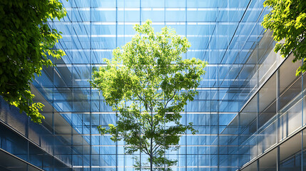 Aufkleber - Eco friendly glass office building with green tree for oxygen purification