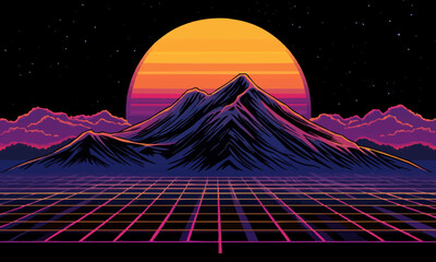 Poster - synthwave mountain landscape