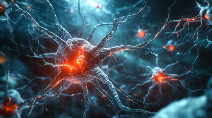 Aufkleber - Exploring the intricacies of neurons and the nervous system a captivating 3d microbiology render with ample copy space