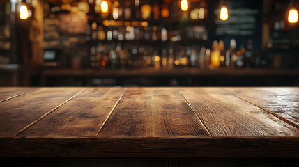 Aufkleber - An empty wooden counter table top for product display in a pub or bar