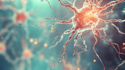 Aufkleber - Exploring the intricate world of neurons stunning 3d microbiology render of nerve cells background with ample copy space