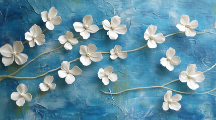 Poster - Small white flowers on a blue background