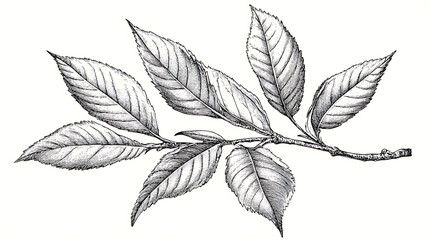Poster - Tea branch leaf sketch line art engraving raster illustration, scratch board imitation, black and white image