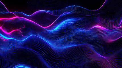 Poster - Technology abstract network with a cyber network grid and connected particles, big data visualization, digital dots and lines