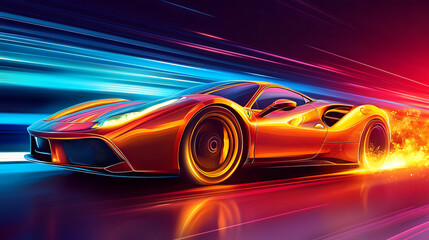 Poster - Banner of a generic and unbranded sport car running, illustration