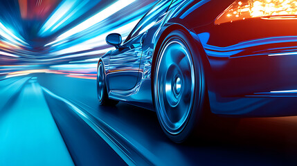 Poster - Banner of a generic and unbranded sport car running, illustration