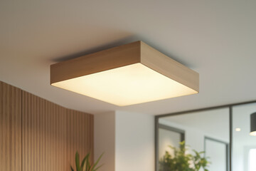 modern wooden ceiling light fixture with soft diffused lighting