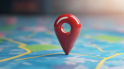 Poster - Locator mark of map and location pin or navigation icon sign on blue background with search concept, 3d rendering