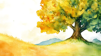 Poster - The mustard seed, watercolor illustration of a seed and a big tree in the background