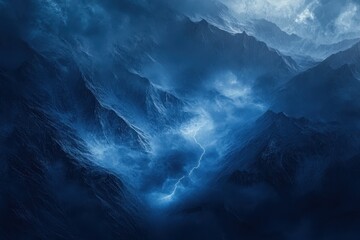 Wall Mural - aerial view of stormy sky with lightning nature composition panorama of the mountains .