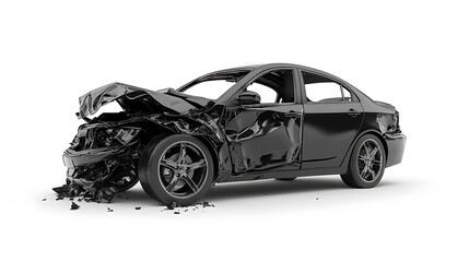 Poster - Black car accident isolated on a white background