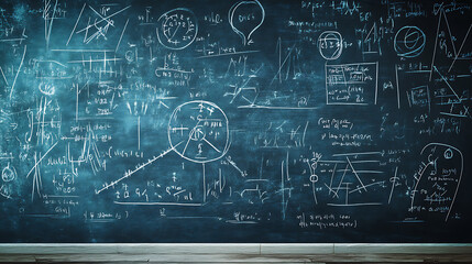 Aufkleber - Blackboard with scientific formulas and calculations in physics and mathematics, science and education background