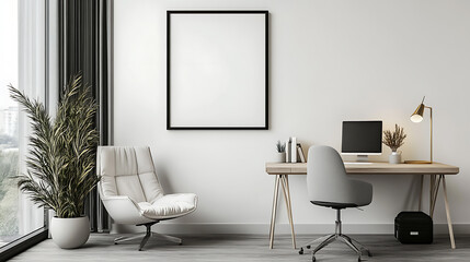 Poster - Mock up poster frame in modern interior background, living room, contemporary style, 3d render, 3d illustration