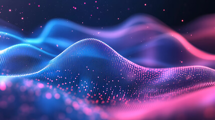 Fototapete - Blue and pink technology waves abstract background