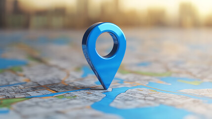 Poster - Locator mark of map and location pin or navigation icon sign on blue background with search concept, 3d rendering