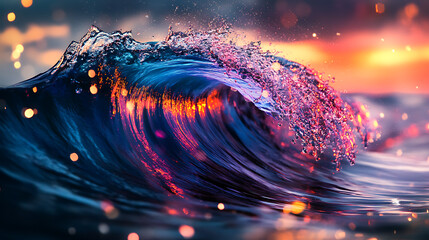 Wall Mural - wave with colorful lights in dark background