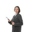 © New Africa - Portrait of young secretary with clipboard on white background