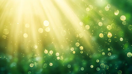 Aufkleber - Bright sun rays shining on a glittering green background