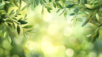 Poster - Olive tree branches on blurred garden background