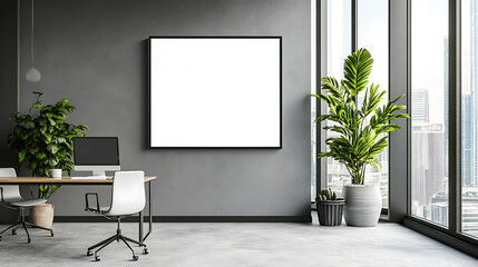Aufkleber - Business interior with chill area and workspace with computer, mockup frame
