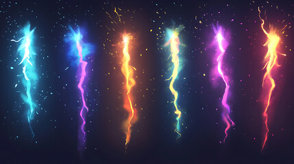 Wall Mural - cartoon lightning effect, game or comic book colorful energy phaser lightnings