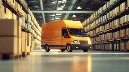 Aufkleber - Delivery van is parked at the warehouse, loaded with cardboard boxes, a truck delivering orders, purchases, 3d illustration