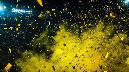 Poster - Soccer championship win in the evening stadium arena! tinsel and confetti, toning in yellow