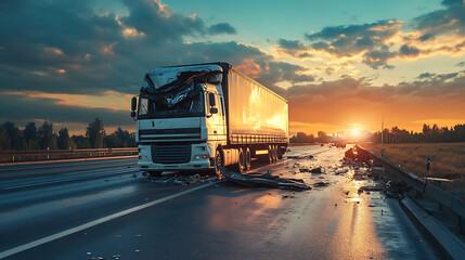 Aufkleber - Truck got into an accident on the highway