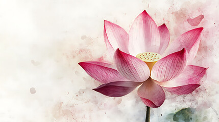 Poster - Watercolor close-up of a lotus flower is painted on a white canvas, 3d rendering