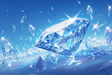 Wall Mural - Shining diamonds on a blue background