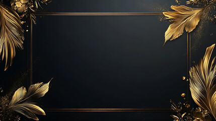 Poster - Large gold rectangular frame on the right side of an empty black background with golden decorative elements