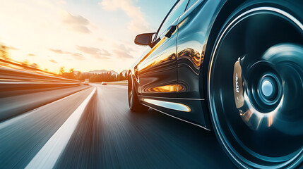 Aufkleber - Close-up of a luxury car driving down the highway at high speed