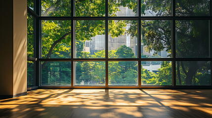Poster - Large window showing the sunlight outside the office