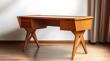 Poster - Mid-century modern desk that creates a stylish office space in warm teak tones