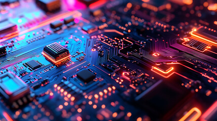 Aufkleber - Close up of a computer circuit board with neon lights
