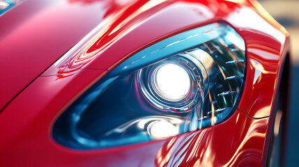 Poster - Close up on headlight of a generic and unbranded sport car, illustration