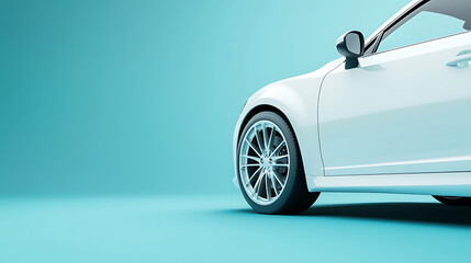 Poster - Closeup on a generic and unbranded white car on a light blue background