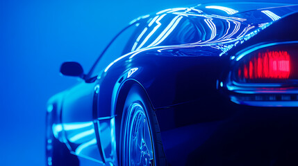 Poster - Closeup on backlight of a blue car on a blue background