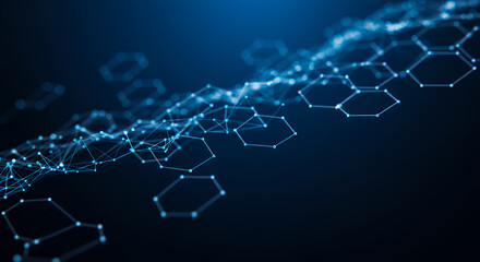 Blue Hexagon Network: Futuristic Tech, Data Connection, Science, Medical, Abstract Structure