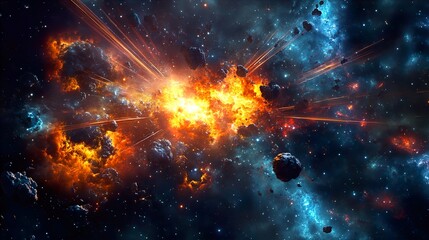 Wall Mural - explore the mysteries of deep space explosions and the role of laser beams in cosmic phenomena unvei