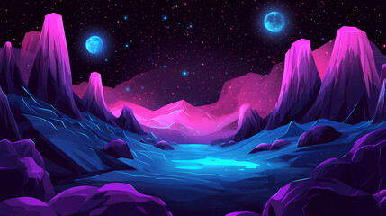 Wall Mural - Cosmic abyss with glowing neon stars and black space, glow, abyss, darkness. Cosmic Abyss. Illustration