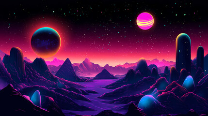 Wall Mural - Cosmic abyss with glowing neon stars and black space, glow, neon. Cosmic Abyss. Illustration