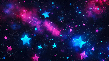 Wall Mural - Cosmic abyss with glowing neon stars and black space, glow, neon. Cosmic Abyss. Illustration