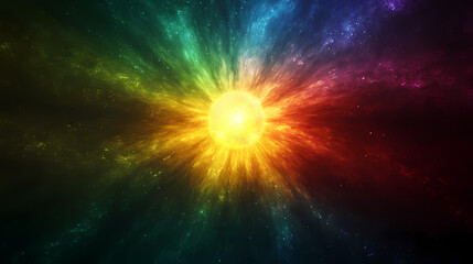 Wall Mural - Rainbow radiance in the black abyss, vibrant spectrum amidst the darkness, colorful depths of the cosmic vortex, enigmatic beauty of the rainbow abyss(generative ai). Cosmic Abyss. Illustration